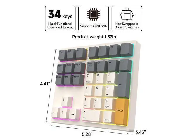Alt view image 7 of 7 - SIKAI CASE 34 Key Mechanical Numpad, Wired Hot Swappable Programmable Number Pad Keyboard USB C 34 Key Numpad for Laptop Edit/PS/Gaming/Data Entry, VIA Support Number Pad for Win, Macbook, PC(RGB)