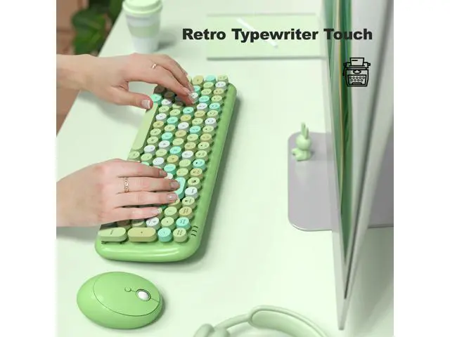 Alt view image 4 of 7 - SQMD Wireless Keyboard and Mouse, Typewriter Keyboard and Mouse Wireless Combo, 2.4GHz Wireless Retro Keyboard and Wireless Mouse for PC/Laptop/Desktop/Windows (Green Colorful)