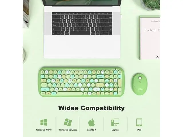 Alt view image 5 of 7 - SQMD Wireless Keyboard and Mouse, Typewriter Keyboard and Mouse Wireless Combo, 2.4GHz Wireless Retro Keyboard and Wireless Mouse for PC/Laptop/Desktop/Windows (Green Colorful)
