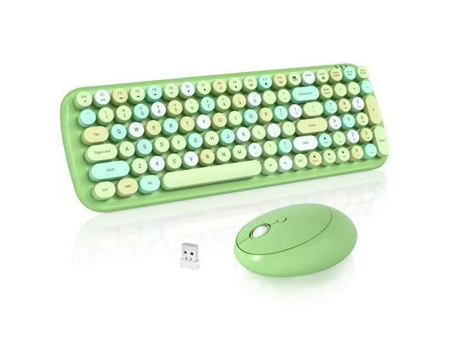 Alt view image 6 of 7 - SQMD Wireless Keyboard and Mouse, Typewriter Keyboard and Mouse Wireless Combo, 2.4GHz Wireless Retro Keyboard and Wireless Mouse for PC/Laptop/Desktop/Windows (Green Colorful)