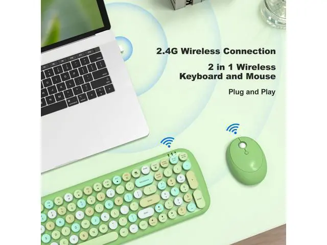 Alt view image 7 of 7 - SQMD Wireless Keyboard and Mouse, Typewriter Keyboard and Mouse Wireless Combo, 2.4GHz Wireless Retro Keyboard and Wireless Mouse for PC/Laptop/Desktop/Windows (Green Colorful)