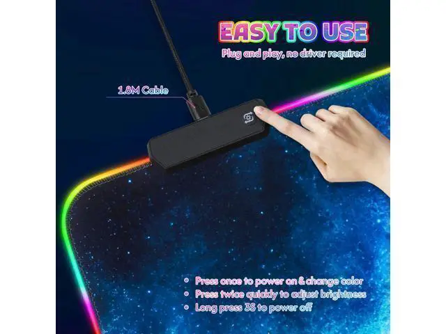 Alt view image 5 of 7 - ToLuLu RGB Mouse Pad Gaming, Large LED Mouse Pad with 14 Lights Modes, 35.4 x 15.7 inches XXL Desk Mat for Keyboard and Mouse, Extended Desk Pad Mat PC Gaming Mousepad AccessoriesBlue Purple Galaxy