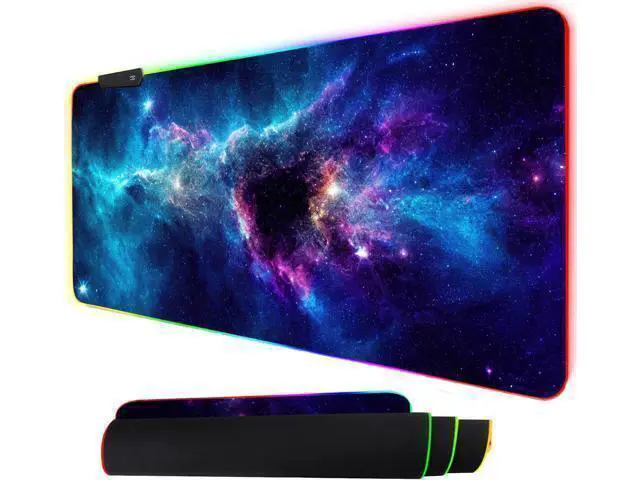 Alt view image 6 of 7 - ToLuLu RGB Mouse Pad Gaming, Large LED Mouse Pad with 14 Lights Modes, 35.4 x 15.7 inches XXL Desk Mat for Keyboard and Mouse, Extended Desk Pad Mat PC Gaming Mousepad AccessoriesBlue Purple Galaxy