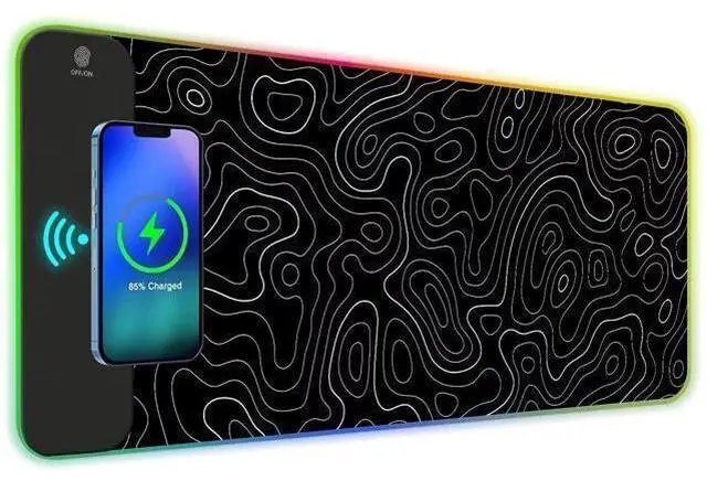 Main image of ToLuLu RGB Wireless Charging Gaming Mouse Pad, 7.5/10/15W 10 Light Modes LED Mouse Pad Computer Keyboard Mat Mousepad, 800x300x4MM Extended Large Desk Pad for Gamer, Black and White Abstract Lines