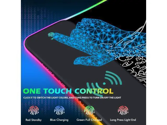 Alt view image 4 of 7 - ToLuLu RGB Wireless Charging Gaming Mouse Pad, 7.5/10/15W 10 Light Modes LED Mouse Pad Computer Keyboard Mat Mousepad, 800x300x4MM Extended Large Desk Pad Mat, Japanese Kanagawa Sea Wave Black White