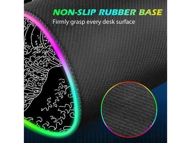 Alt view image 5 of 7 - ToLuLu RGB Wireless Charging Gaming Mouse Pad, 7.5/10/15W 10 Light Modes LED Mouse Pad Computer Keyboard Mat Mousepad, 800x300x4MM Extended Large Desk Pad Mat, Japanese Kanagawa Sea Wave Black White