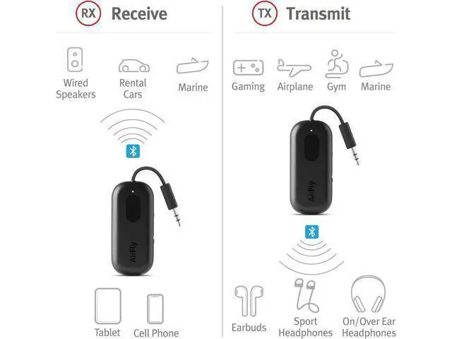 Alt view image 5 of 7 - Twelve South AirFly Pro Bluetooth Wireless Audio Transmitter/Receiver for up to 2 AirPods/Wireless Headphones; Use with Any 3.5 mm Audio Jack, Black