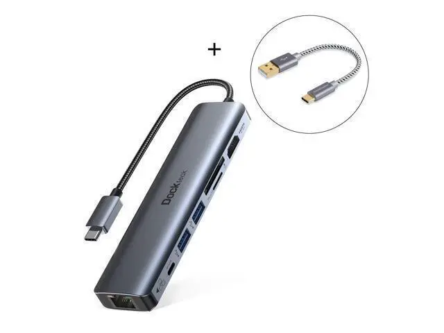 Alt view image 6 of 7 - USB C Hub Multiport Adapter, Dockteck 7-in-1 USB-C Hub with 4K 60Hz HDMI with Short USB C Cable 0.5 FT CableCreation USB A to USB C Cable
