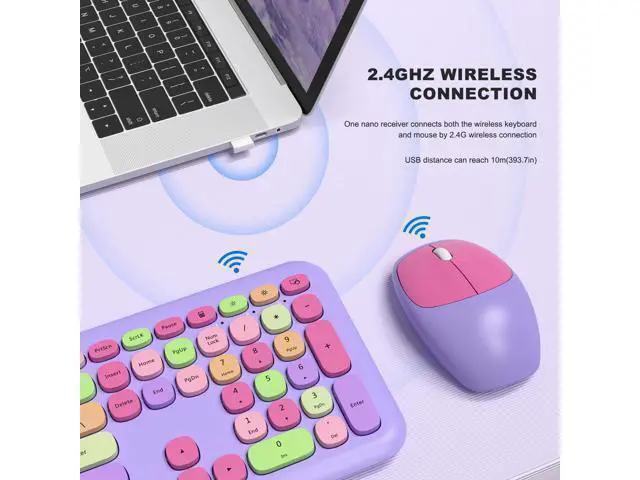 Alt view image 2 of 7 - Meidosa Colorful Keyboard, Wireless Typewriter Keyboard Aesthetic Keyboard with Mouse Multi-Device Compatible for Windows XP / 7/8 / 10 PC Laptop
