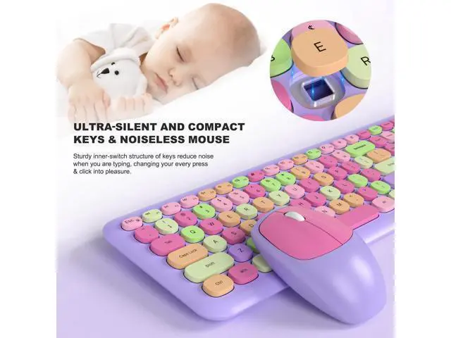 Alt view image 3 of 7 - Meidosa Colorful Keyboard, Wireless Typewriter Keyboard Aesthetic Keyboard with Mouse Multi-Device Compatible for Windows XP / 7/8 / 10 PC Laptop