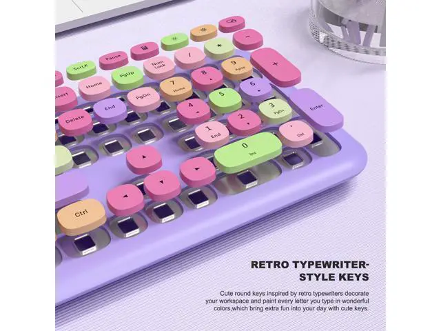 Alt view image 5 of 7 - Meidosa Colorful Keyboard, Wireless Typewriter Keyboard Aesthetic Keyboard with Mouse Multi-Device Compatible for Windows XP / 7/8 / 10 PC Laptop