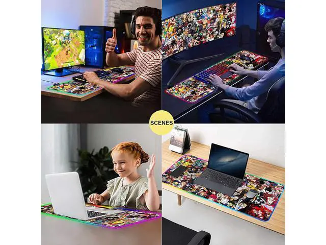 Alt view image 7 of 7 - RGB Mouse Pad Japanese Anime Characters Crossover Custom Mousepad with Non-Slip Rubber Base,Large Gaming Desk Pad,LED Light Edges Mouse Mat,Computer Keyboard and Mice Pads for Office Game,35.4x15.7