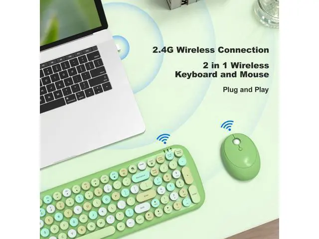 Alt view image 2 of 7 - SQMD Wireless Keyboard and Mouse, Typewriter Keyboard and Mouse Wireless Combo, 2.4GHz Wireless Retro Keyboard and Wireless Mouse for PC/Laptop/Desktop/Windows (Green Colorful)