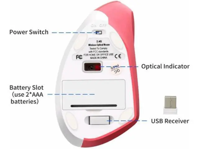 Alt view image 7 of 7 - Vertical Mouse, Ergonomic Vertical Mouse, 2.4G High Precision Optical Mice 800/1200/1600DPI for PC Laptop Desktop Mac (Wireless Pink)