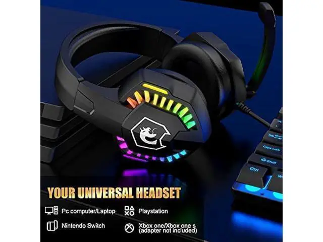 Alt view image 5 of 7 - Wired Gaming Keyboard and Mouse Headset Combo,Rainbow LED Backlit Wired Keyboard,Over Ear Headphone with Mic,Rainbow Backlit Gaming Mice,Mouse Pad,for PC,Laptop,Mac,PS4,Xbox(Black)