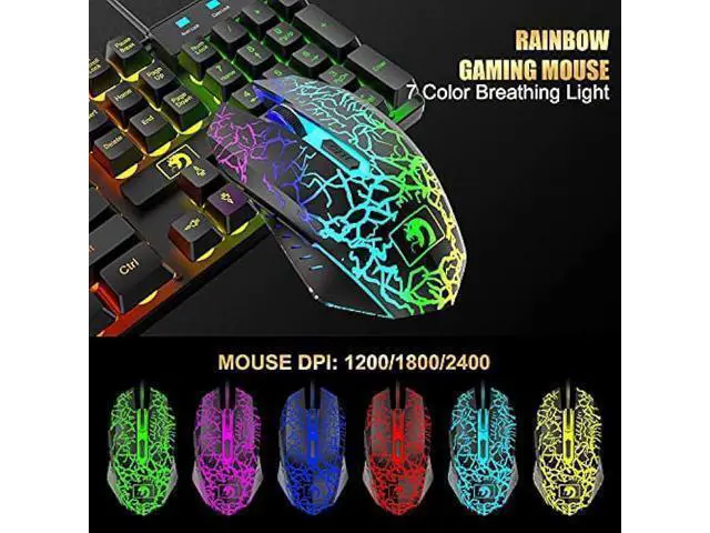 Alt view image 7 of 7 - Wired Gaming Keyboard and Mouse Headset Combo,Rainbow LED Backlit Wired Keyboard,Over Ear Headphone with Mic,Rainbow Backlit Gaming Mice,Mouse Pad,for PC,Laptop,Mac,PS4,Xbox(Black)