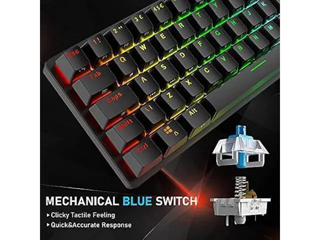 Alt view image 6 of 7 - Wired Gaming Keyboard Mouse Combo Chroma RGB Backlit Mechanical Keyboard with 61 Keys Anti-ghosting Floating Keycaps Metal Plate Type-C RGB Gaming Mouse 6400 DPI for PC Gamers (Black/Blue Switch)
