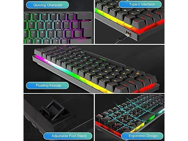 Alt view image 5 of 7 - Wired Gaming Keyboard Mouse Combo Chroma RGB Backlit Mechanical Keyboard with 61 Keys Anti-ghosting Floating Keycaps Metal Plate Type-C RGB Gaming Mouse 6400 DPI for PC Gamers (Black/Blue Switch)