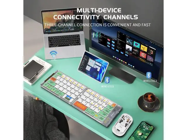 Alt view image 5 of 7 - Wireless BT Foldable Keyboard and Mouse Combo,Ultra Slim, Rechargeable, Silent, Portable Travel Keyboard for Laptop, Tablet,Phone (Green)