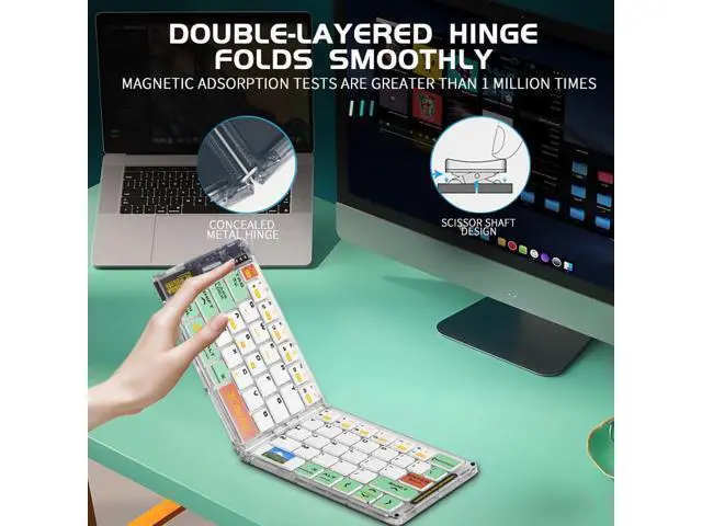 Alt view image 4 of 7 - Wireless BT Foldable Keyboard and Mouse Combo,Ultra Slim, Rechargeable, Silent, Portable Travel Keyboard for Laptop, Tablet,Phone (Green)
