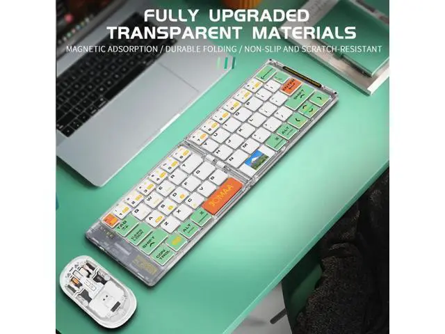 Alt view image 3 of 7 - Wireless BT Foldable Keyboard and Mouse Combo,Ultra Slim, Rechargeable, Silent, Portable Travel Keyboard for Laptop, Tablet,Phone (Green)