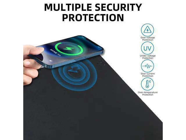 Alt view image 5 of 7 - Wireless Charging Mouse Pad with for Desktop Charging Large Desk Mat 32"x16" Waterproof Black Leather Computer Mat Mousepad Non-Slip Protector on Top of Desks for Keyboard and Mouse(Black-L)
