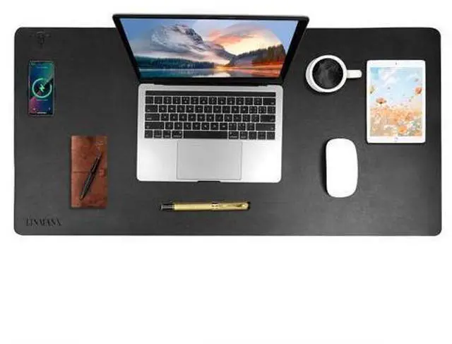 Main image of Wireless Charging Mouse Pad with for Desktop Charging Large Desk Mat 36"x17" Waterproof Black Leather Computer Mat Mousepad Non-Slip Protector on Top of Desks for Keyboard and Mouse(Black-L)