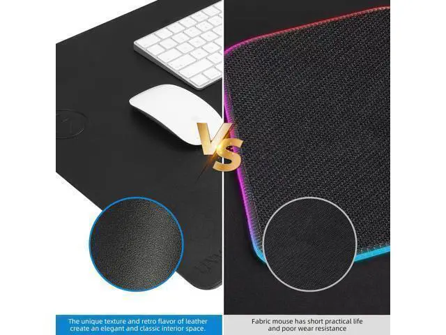 Alt view image 7 of 7 - Wireless Charging Mouse Pad with for Desktop Charging Large Desk Mat 36"x17" Waterproof Black Leather Computer Mat Mousepad Non-Slip Protector on Top of Desks for Keyboard and Mouse(Black-L)
