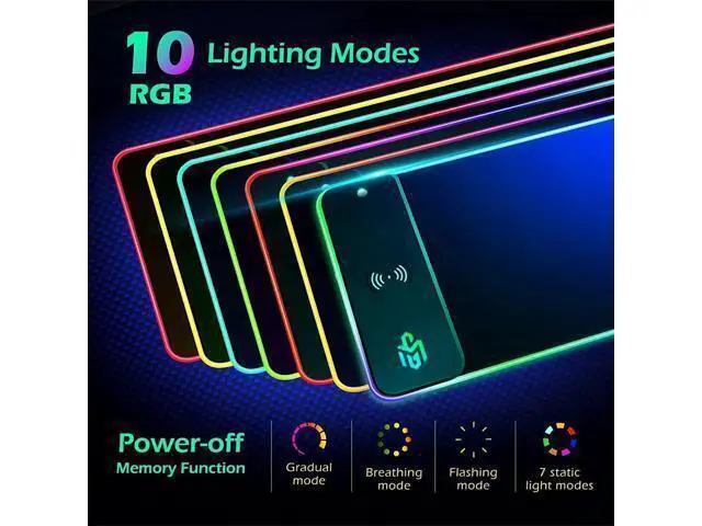 Alt view image 3 of 7 - Wireless Charging RGB Gaming Mouse Pad 15W LED Mouse Mat 800x300x4MM 10 Light Modes Extra Large Mousepad Non-Slip Rubber Base Computer Keyboard Mat for Gaming MacBook PC Laptop Desk