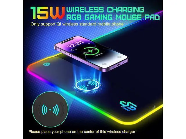 Alt view image 4 of 7 - Wireless Charging RGB Gaming Mouse Pad 15W LED Mouse Mat 800x300x4MM 10 Light Modes Extra Large Mousepad Non-Slip Rubber Base Computer Keyboard Mat for Gaming MacBook PC Laptop Desk