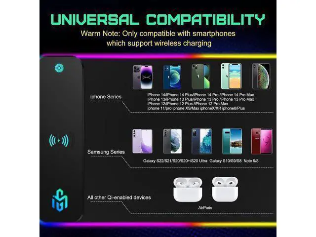 Alt view image 6 of 7 - Wireless Charging RGB Gaming Mouse Pad 15W LED Mouse Mat 800x300x4MM 10 Light Modes Extra Large Mousepad Non-Slip Rubber Base Computer Keyboard Mat for Gaming MacBook PC Laptop Desk