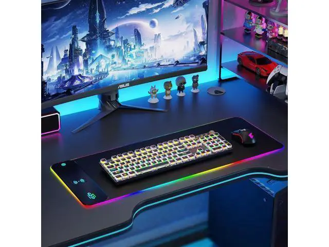 Alt view image 7 of 7 - Wireless Charging RGB Gaming Mouse Pad 15W LED Mouse Mat 800x300x4MM 10 Light Modes Extra Large Mousepad Non-Slip Rubber Base Computer Keyboard Mat for Gaming MacBook PC Laptop Desk