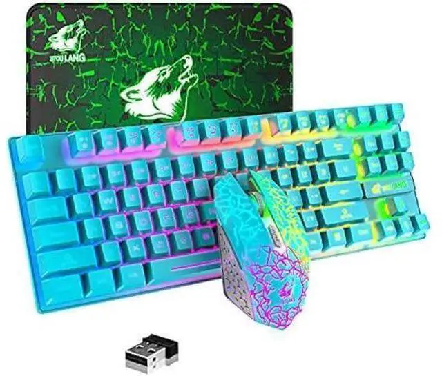Main image of Wireless Gaming Keyboard and Mouse Combo, Rainbow Backlit Rechargeable 3800mAh Battery, 87-Key Mechanical Feel Keyboard, RGB Gaming Quiet Mouse and Mouse Pad for PC Gamers (Blue)