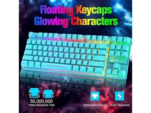 Alt view image 2 of 7 - Wireless Gaming Keyboard and Mouse Combo, Rainbow Backlit Rechargeable 3800mAh Battery, 87-Key Mechanical Feel Keyboard, RGB Gaming Quiet Mouse and Mouse Pad for PC Gamers (Blue)