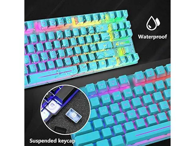 Alt view image 5 of 7 - Wireless Gaming Keyboard and Mouse Combo, Rainbow Backlit Rechargeable 3800mAh Battery, 87-Key Mechanical Feel Keyboard, RGB Gaming Quiet Mouse and Mouse Pad for PC Gamers (Blue)