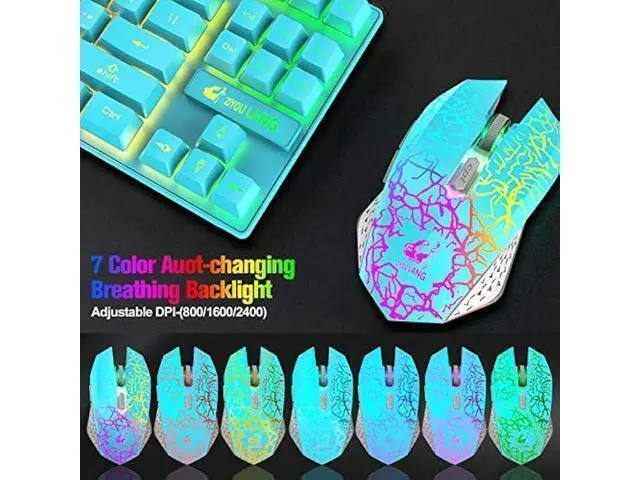 Alt view image 6 of 7 - Wireless Gaming Keyboard and Mouse Combo, Rainbow Backlit Rechargeable 3800mAh Battery, 87-Key Mechanical Feel Keyboard, RGB Gaming Quiet Mouse and Mouse Pad for PC Gamers (Blue)
