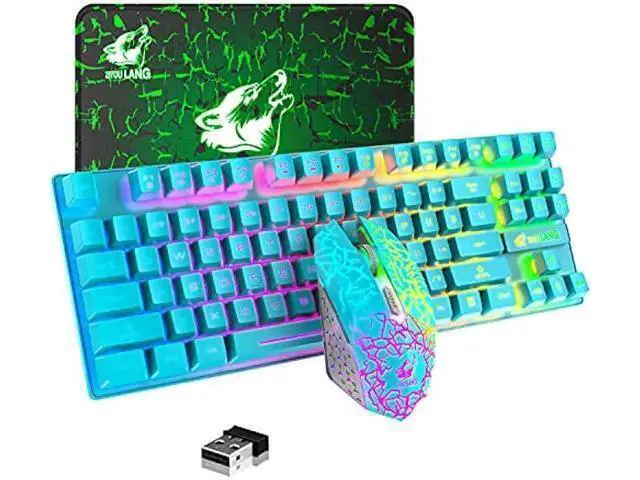 Alt view image 7 of 7 - Wireless Gaming Keyboard and Mouse Combo, Rainbow Backlit Rechargeable 3800mAh Battery, 87-Key Mechanical Feel Keyboard, RGB Gaming Quiet Mouse and Mouse Pad for PC Gamers (Blue)