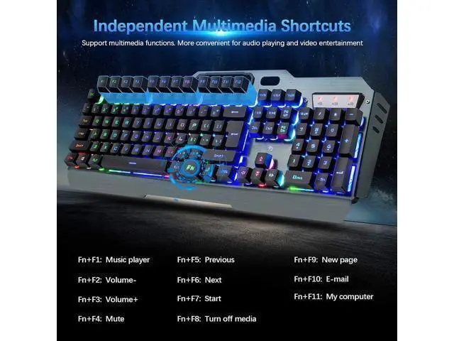 Alt view image 3 of 7 - Wireless Gaming Keyboard and Mouse, Rechargeable, Rainbow Backlit with 3800mAh Battery Metal Panel,Mechanical Feel Keyboard and 7 Color Mute Mouse for Windows Computer Gamers