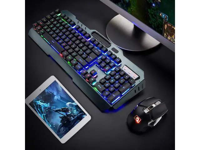 Alt view image 6 of 7 - Wireless Gaming Keyboard and Mouse, Rechargeable, Rainbow Backlit with 3800mAh Battery Metal Panel,Mechanical Feel Keyboard and 7 Color Mute Mouse for Windows Computer Gamers