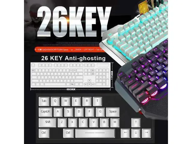 Alt view image 7 of 7 - Wireless Keyboard and Mouse,Blue LED Backlit Rechargeable Keyboard Mouse with 3800mAh Battery Metal Panel,Removable Hand Rest Mechanical Feel Keyboard and 7 Color Gaming Mute Mouse for PC Gamers