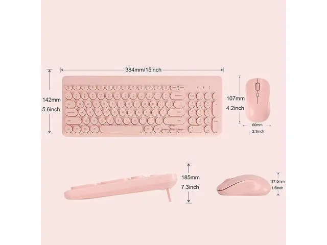 Alt view image 2 of 7 - Wireless Keyboard with Mouse Combo, 2.4G Full Size Keyboard with Round Keycap and Silent Optical Mice Set for Computer PC Laptop (Pink)