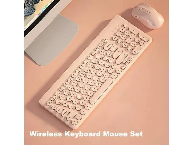 Alt view image 4 of 7 - Wireless Keyboard with Mouse Combo, 2.4G Full Size Keyboard with Round Keycap and Silent Optical Mice Set for Computer PC Laptop (Pink)