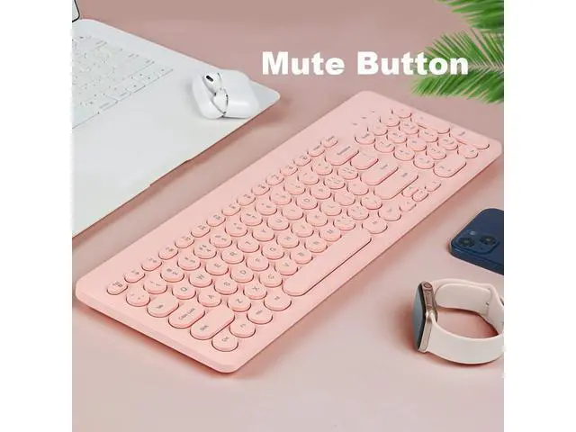 Alt view image 7 of 7 - Wireless Keyboard with Mouse Combo, 2.4G Full Size Keyboard with Round Keycap and Silent Optical Mice Set for Computer PC Laptop (Pink)