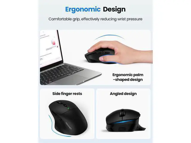 Alt view image 2 of 7 - Wireless Mouse Bluetooth 5.0/3.0 & 2.4G Rechargeable, Silent Clicks, Adjustable 4800 DPI, 6 Buttons, Ergonomic Design, Bluetooth Mouse for Laptop, Computer, ipad-Dark