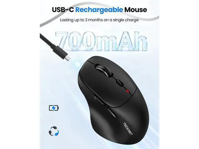 Alt view image 5 of 7 - Wireless Mouse Bluetooth 5.0/3.0 & 2.4G Rechargeable, Silent Clicks, Adjustable 4800 DPI, 6 Buttons, Ergonomic Design, Bluetooth Mouse for Laptop, Computer, ipad-Dark