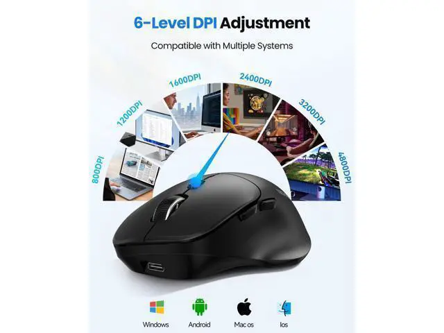 Alt view image 6 of 7 - Wireless Mouse Bluetooth 5.0/3.0 & 2.4G Rechargeable, Silent Clicks, Adjustable 4800 DPI, 6 Buttons, Ergonomic Design, Bluetooth Mouse for Laptop, Computer, ipad-Dark