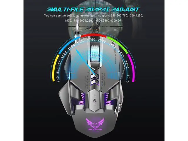 Alt view image 7 of 7 - ZERODATE Mechanical Macros Define the Game Mouse,7 Programmable Keys, Cool LED Variable Light Effect, 12-Level Adjustable DPI, Comfortable Grip Ergonomic Optical PC Computer Gaming Mice (Grey)