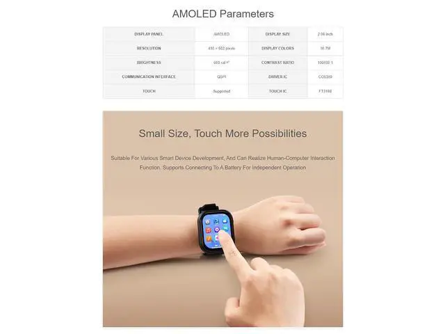 Alt view image 4 of 7 - ESP32-S3 2.06inch AMOLED Touch Watch Development Board Based on ESP32-S3R8 Microcontroller, Supports Offline Voice Recognition and AI Speech Interaction