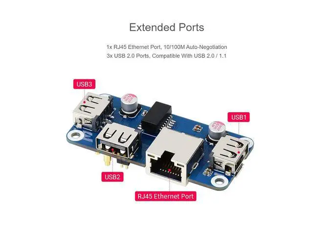 Alt view image 4 of 7 - Ethernet/USB HUB HAT B with Box ABS Case for Raspberry Pi Zero/Zero W/2 W/Zero WH/2 WH,PC,with 1 RJ45 10/100M Ethernet Port, 3 USB Ports Compatible with USB2.0/1.1