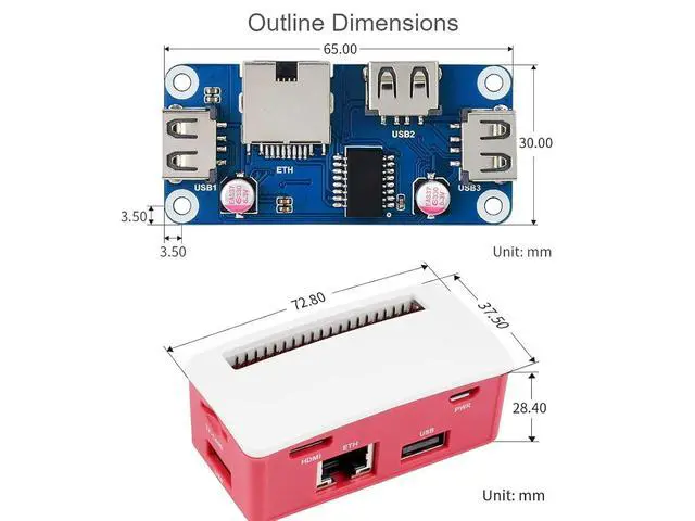 Alt view image 7 of 7 - Ethernet/USB HUB HAT B with Box ABS Case for Raspberry Pi Zero/Zero W/2 W/Zero WH/2 WH,PC,with 1 RJ45 10/100M Ethernet Port, 3 USB Ports Compatible with USB2.0/1.1
